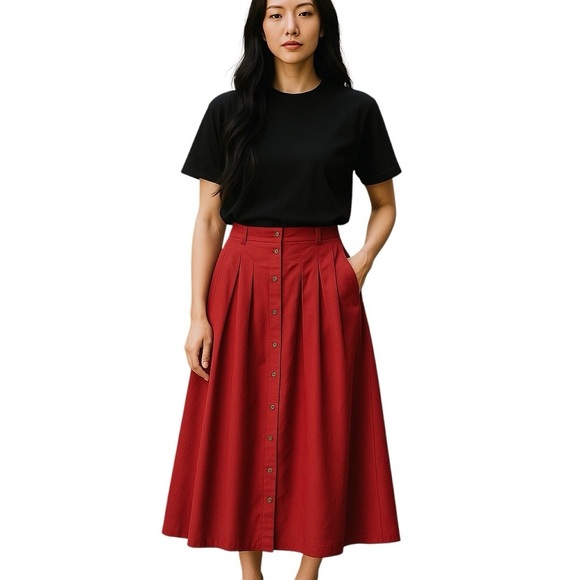 MINKPINK A-Line Skater Plisse Skirt Midi Women’s Size Medium Red Country Wester… - Picture 1 of 11